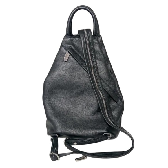 Valentina Italia Carrano Sling Backpack Black Pebbled Leather Duel Handle Bag main image 9